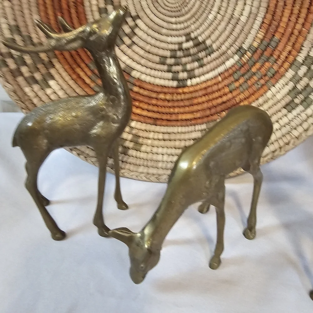 Set Of Three Brass Vintage Deer Decor Sculpture Figure MCM Animal - Picture 4 of 8